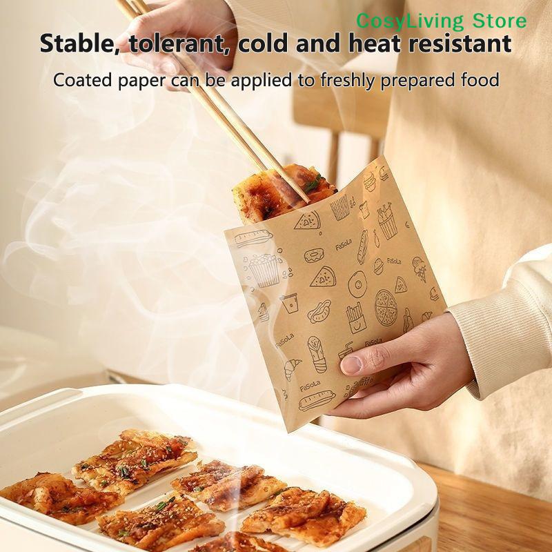 50Pcs Kraft Paper Bag Greaseproof Paper Bag Food Wrapping Bag Disposable Packaging Baking Paper Plate Mat Kitchen Accessories
