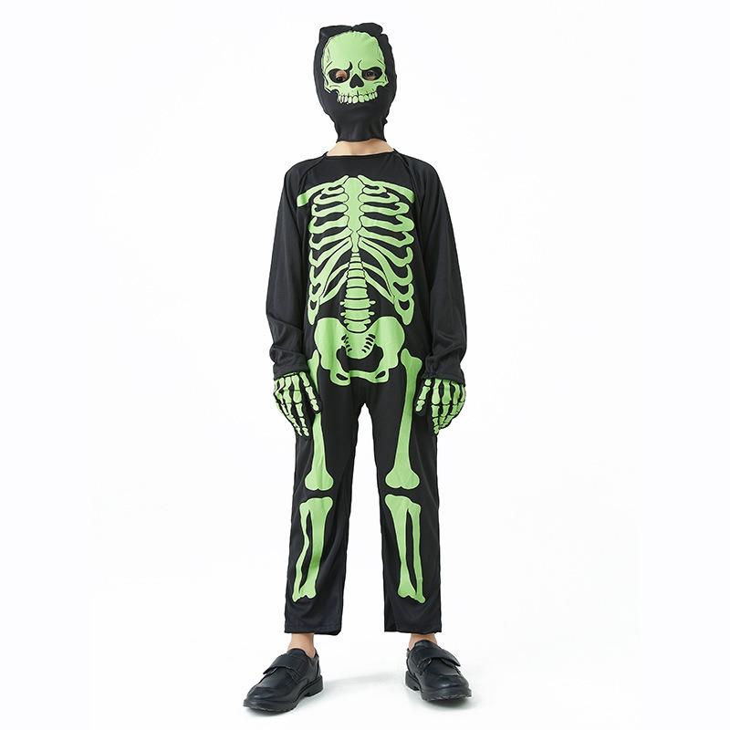 New Children's Horror Luminous Skeleton Clothes Classic Halloween Skeleton Character Dress Up Show Costume