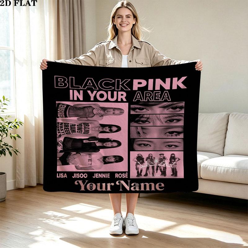 1PC Blackpink Custom Name Patterned Flannel Blanket Suitable For All Seasons for Home Decor Warmth and Comfort Gifts Holiday Present