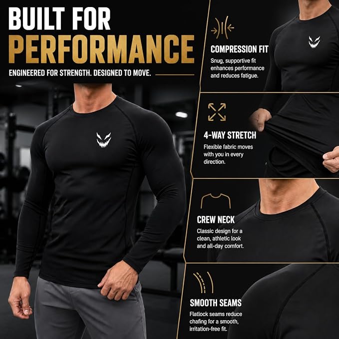 Maglie compressive a maniche lunghe da uomo Traspiranti Elastiche Palestra Sportive Strato di base