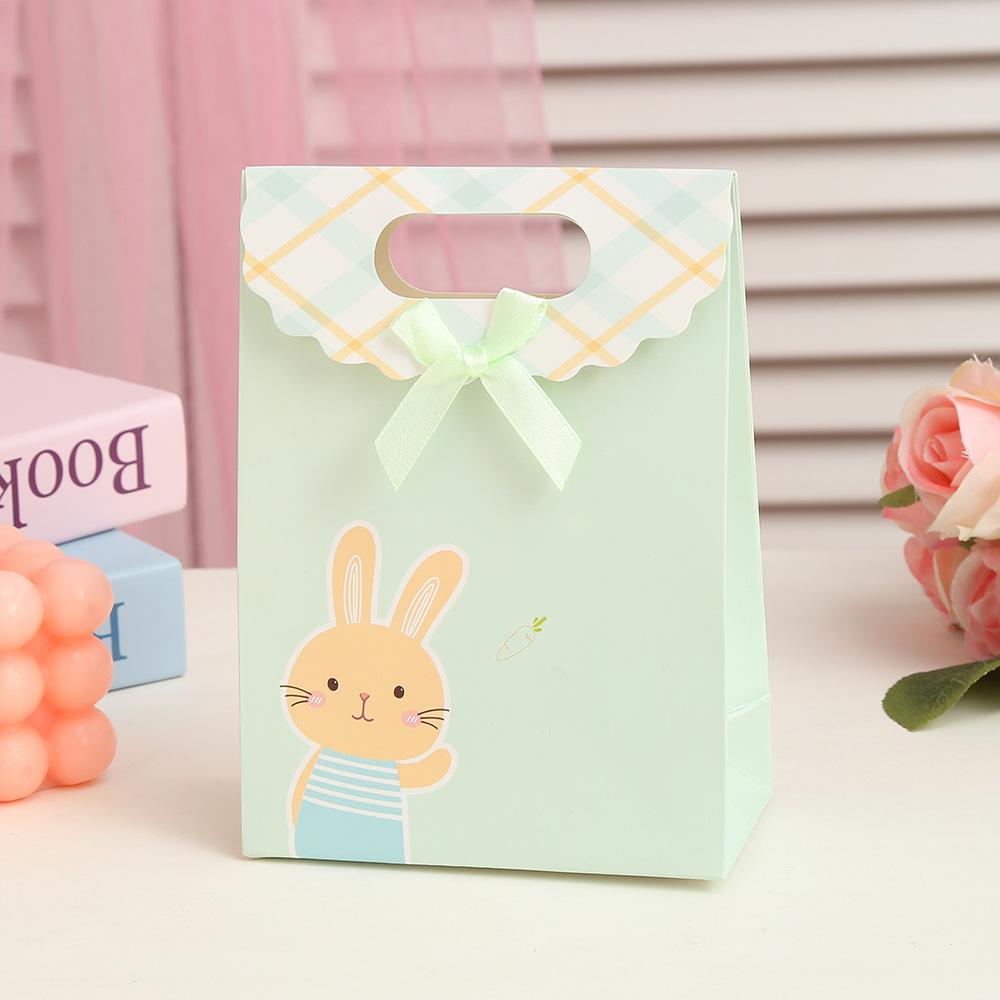 StoBag Cute Bunny Gift Wrapping Bags Paper Candy Bags with Handles Ribbon Packaging Bags for Sweets Birthday Wedding Party Favor