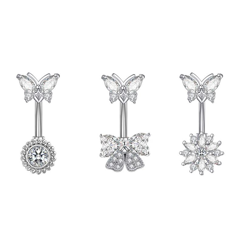 Butterfly Bee Belly Button Ring Stainless Steel Crystal Zircon Flower Navel Ring For Women Sexy Body Piercing Jewelry