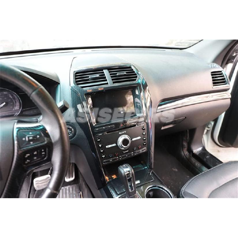 Carbon Fiber Look Interior Center Console GPS Navigation Panel Air Vent Outlet Trim Cover for Ford Explorer 2016-2019 ABS Plastic AC Panel Trim