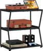 3-Tier Rustic Media Stand | Corner AV Cabinet W/ Storage Shelves | for Stereo/Game Consoles/DVD/Record Player | Brown