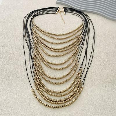 Collier design créatif multicouche perles dorées style hip-hop punk, style décontracté exagéré pour femmes