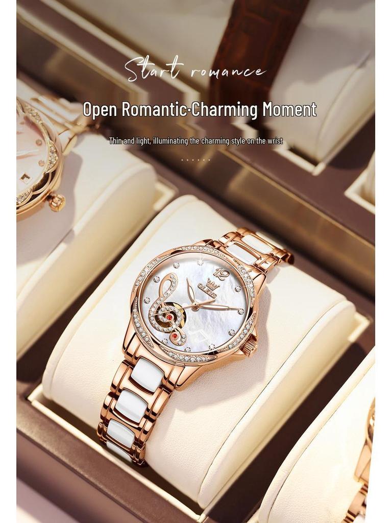Olitis Women's Automatic Diamond Mechanical Watch with Musical Note Dial