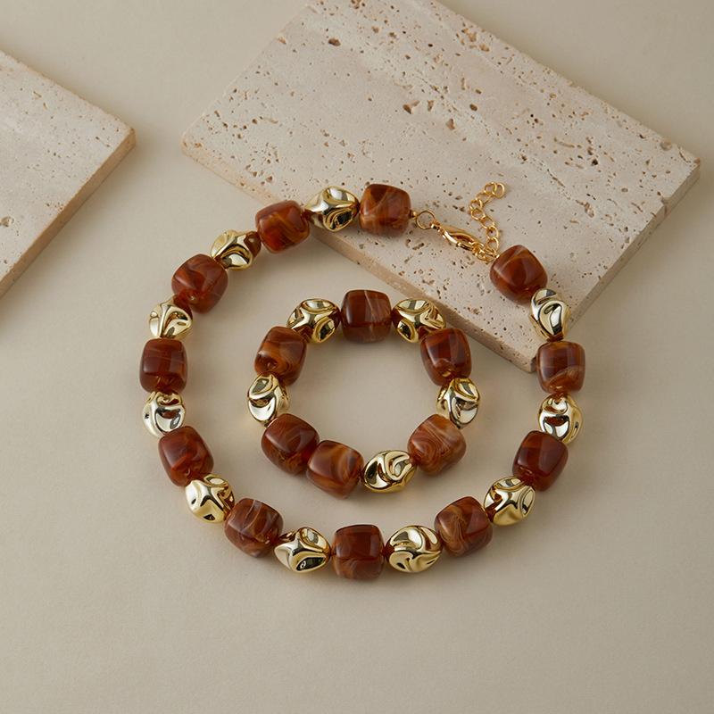 Colar Pulseira de Contas Irregulares em Acrílico para Mulheres Bangle Geométrico Bohemia Feito à Mão Acessórios de Joias para Casal