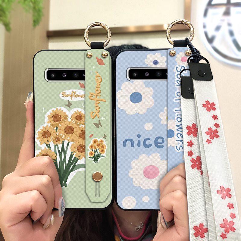 Phone Holder Oil Painting Phone Case For Samsung Galaxy S10 5G/SM-G977N Fashion Design Lanyard Silicone Shockproof Ring