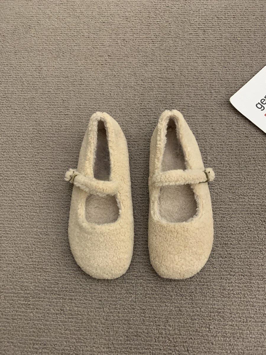 

Fashion Fashion Round Toe Wool Ballet Flats Woman Concise Warm Plush Loafers Ladies Brand Design Fluffy Mary Jane Shoes In Red Grey 35 кремовый