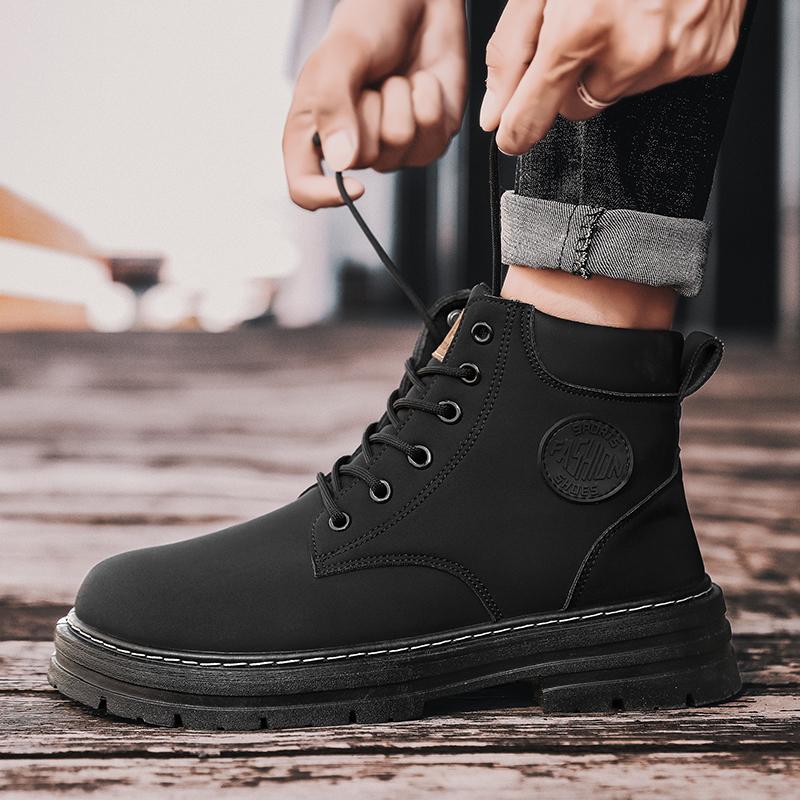 Men's Boots Autumn New High Top Workwear Boots British Style Korean Version Thick Soled Lace Up Anti Slip Warm Men Boots