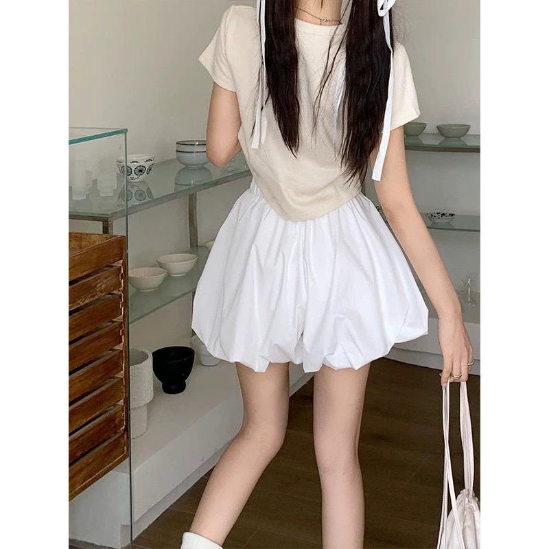 

Цветочный бутон Полубоди Повседневные Блумеры для Женщин Летом Новые Повседневные Слим Драпированные Универсальные Шорты с Высокой Посадкой XL белый