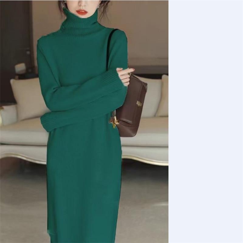 

Пальто, юбка-водолазка, детская осенне-зимняя длинная свободная темпераментная, с дизайнерским вязаным базовым платьем one size fits all