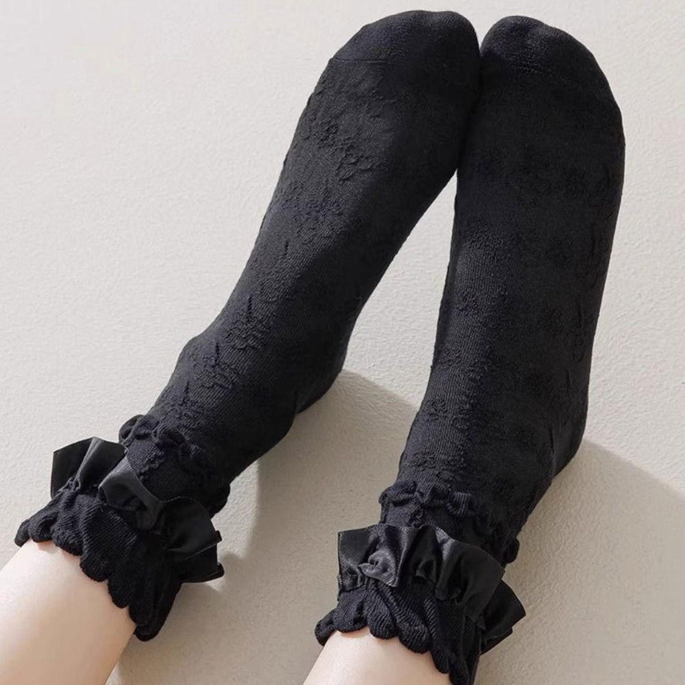 Cute Lolita Stockings Breathable Black White Women's Short Socks Elastic Lightweight Lace-trimmed Stockings For Women Girls