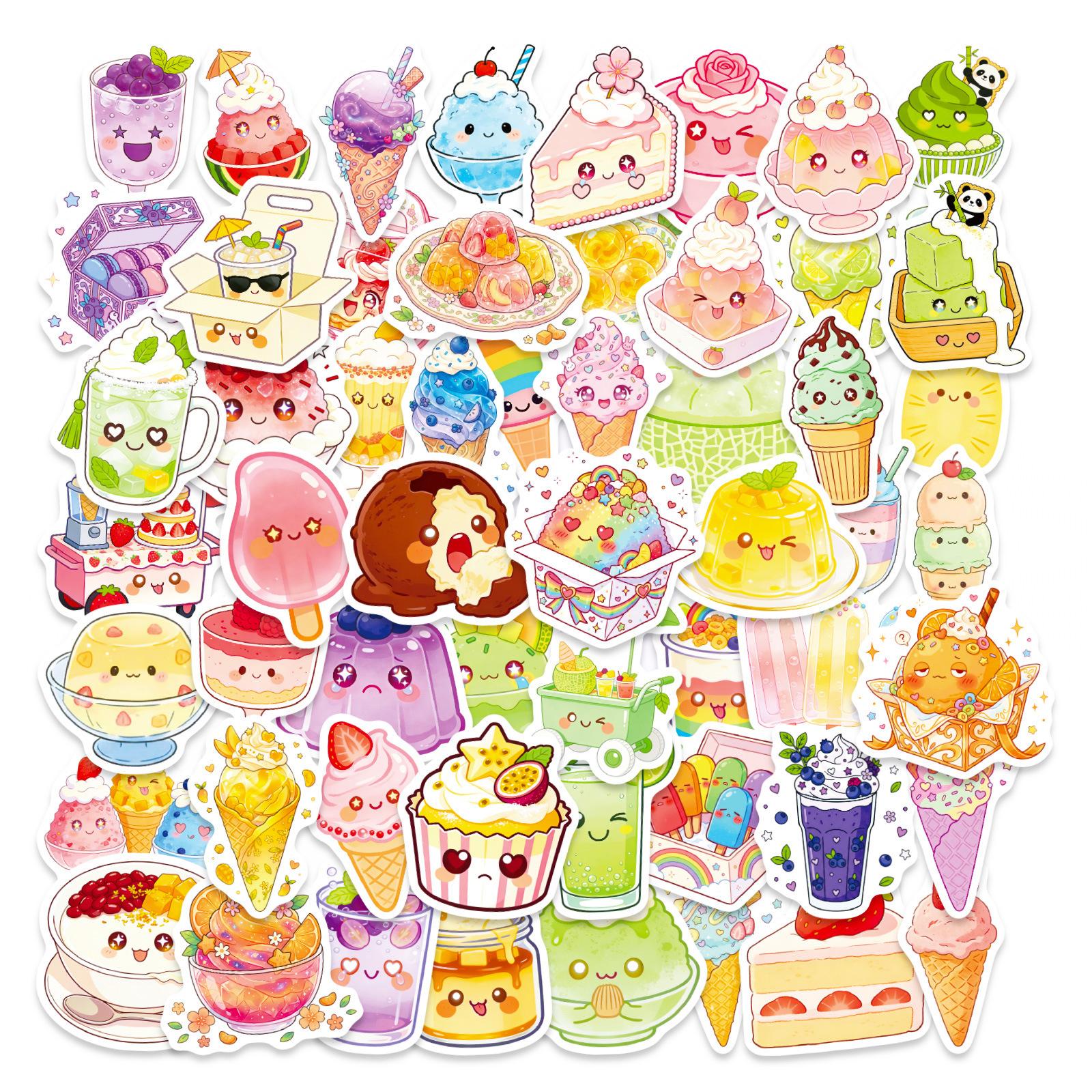 

56 Summer Dessert Stickers Creative Summer Cartoon Cold Drink Cake Food Decoration Material Stickers