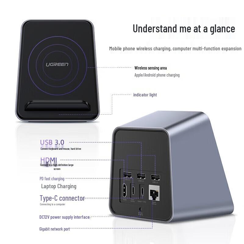 Ugreen USB-C Multiport Hub with 4K HDMI, PD, Ethernet & Wireless Charging