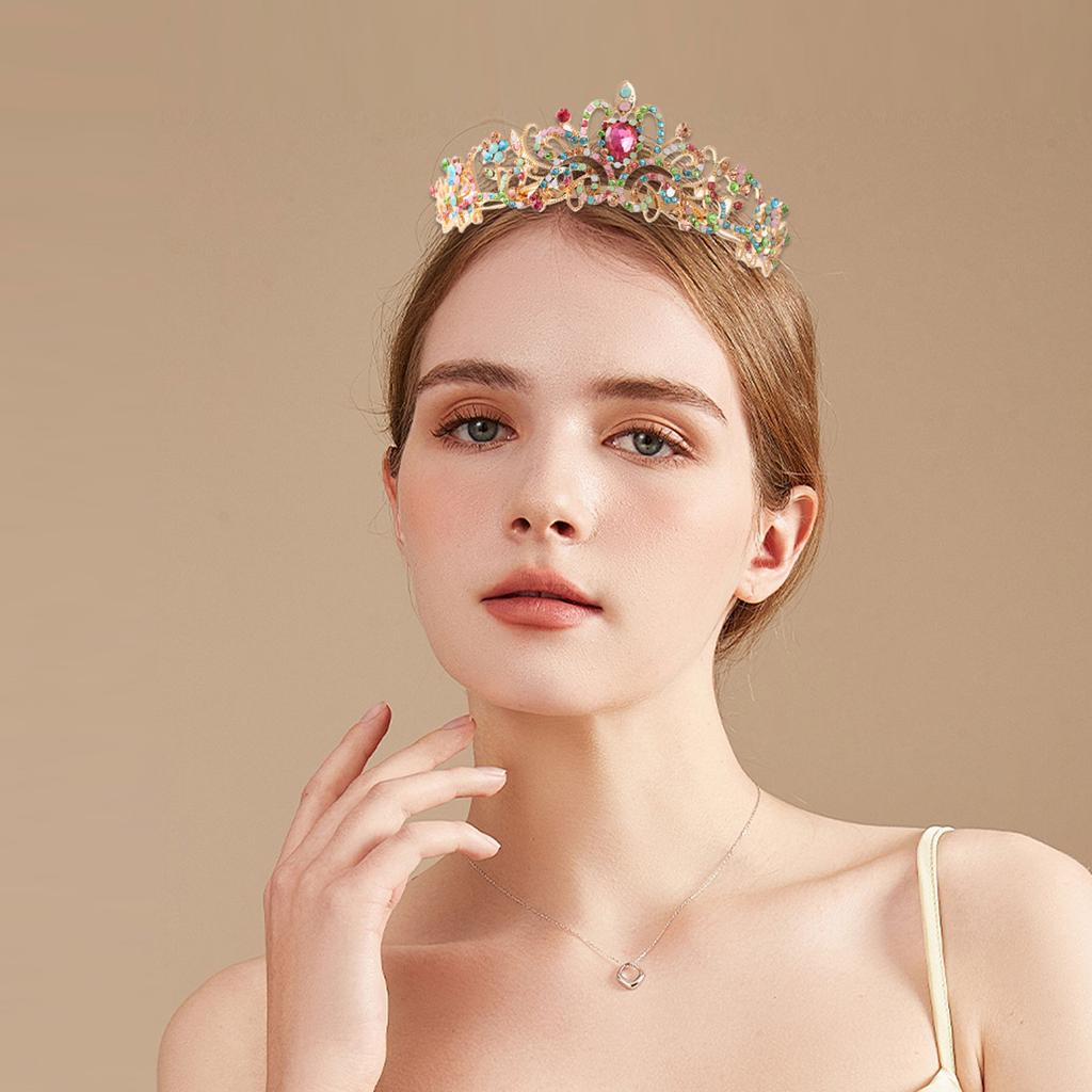 Shimmering Crystal Tiara Crown Princess Wedding Headpiece Gold Rhinestone Baroque Headband for Proms and Birthday
