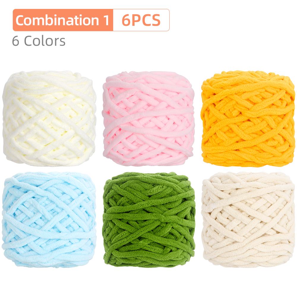 6Rolls DIY Soft Warm Snuggly Chenille Yarn, Velvet Iceland Puffy Yarn, Perfect for Knitting Crochet Sweater, Hat, Scarf, Blanket