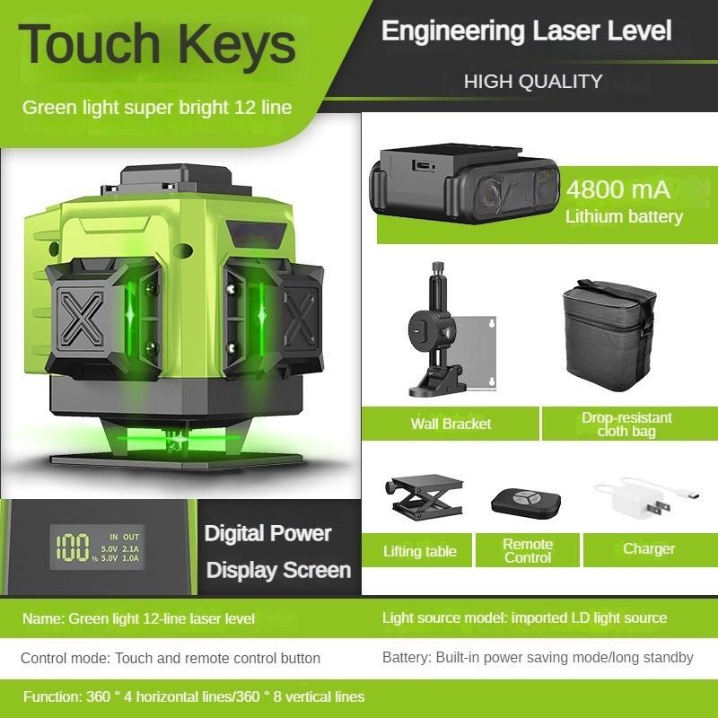 4D 12/16 Line Green Light Laser Level  360° Horizontal Vertical Cross Measure Tool Automatic Self Leveling Laser Projector