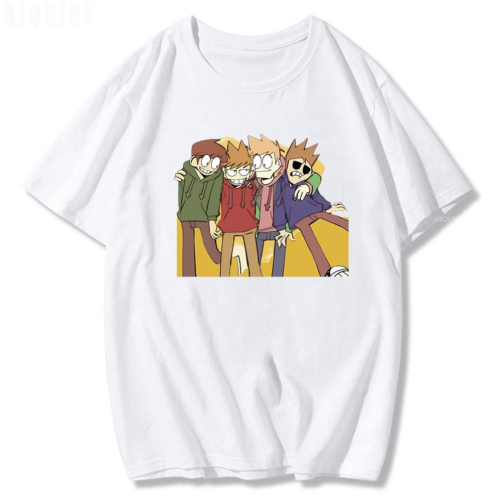 Eddsworld T-shirt Anime Short Sleeve 2022 Summer 100% Cotton Edd Tom Matt Todd Four Boys Men Unisex Tees Print Casual Women Tees