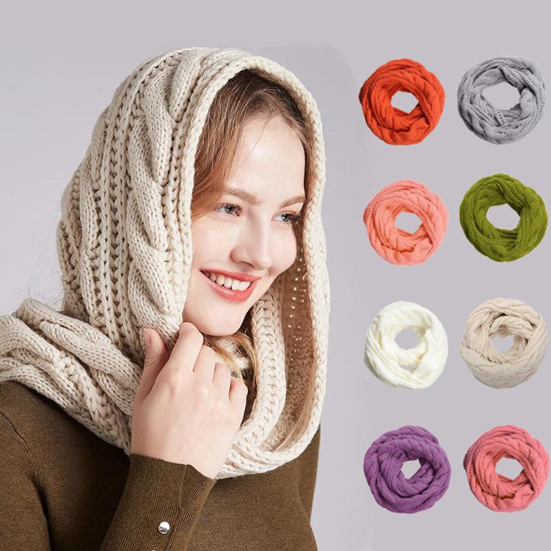 Cachecol Quente de Inverno Para Mulheres À Prova de Vento Elegante Cor Sólida Cachecóis Para Clima Frio Quente Malha Inverno Cachecóis de Laço Circular