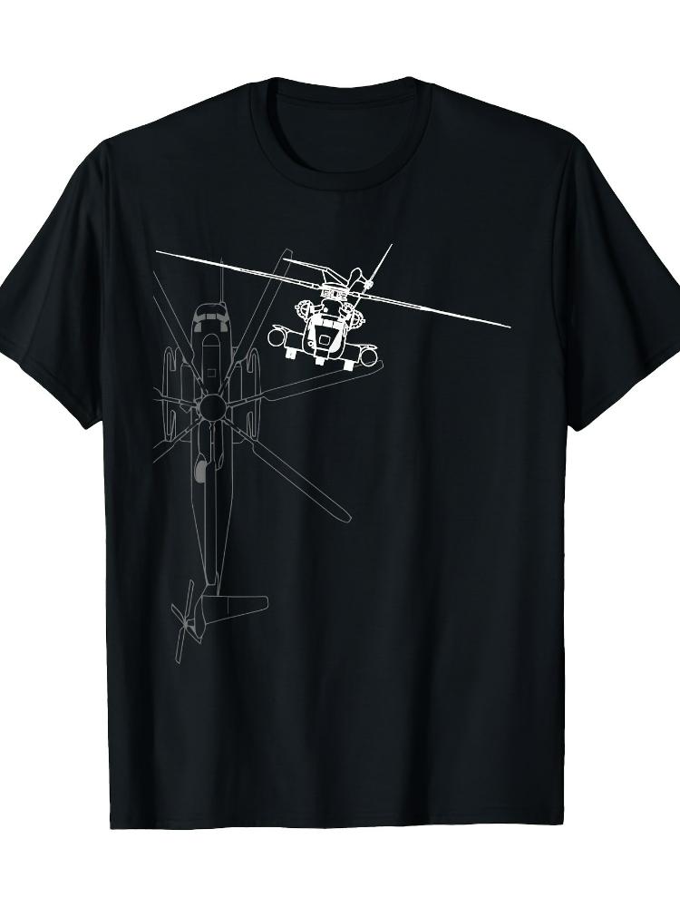 Unisexs CH53 Super Stallion Helicopter Line Art with Detailed Helicopter Design Short Sleeves and Casual ONeck Printed TShirt