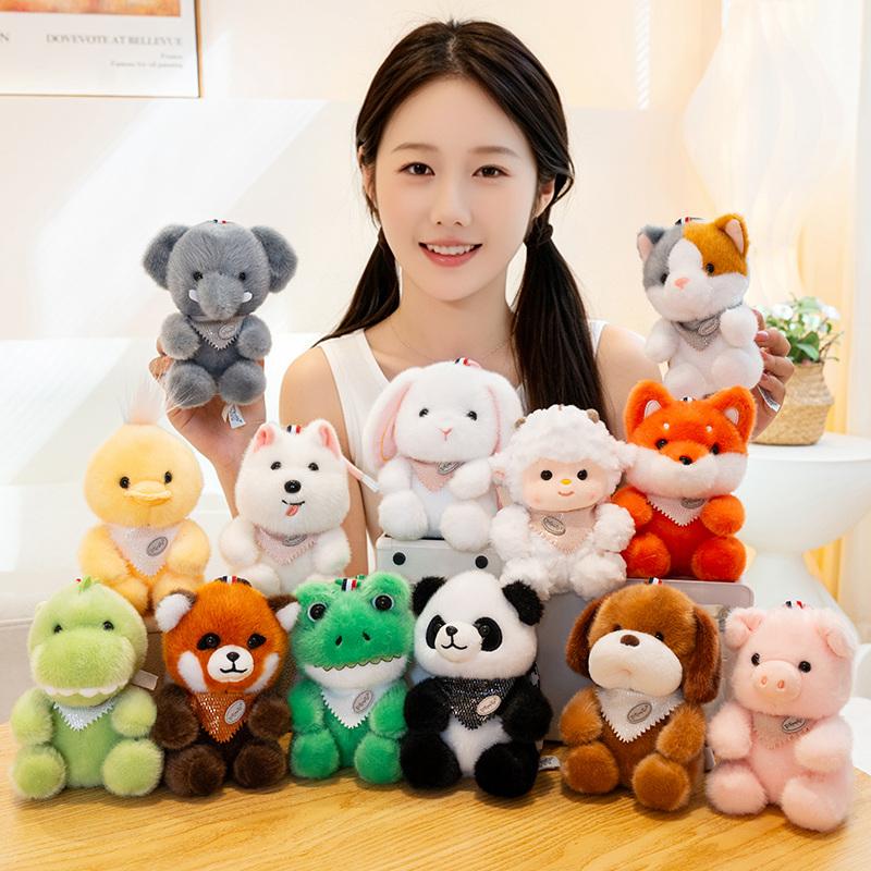 1Pc 13cm Lovely Duck Frog Raccoon Fox Plushie toy Cartoon Panda Dinosaur Elephant Pendant Plush Toys Birthday Decor Gift