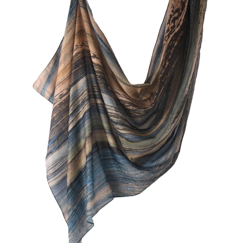"Ethnic Watercolor Modal Cotton Shawl Satin Print Scarf for Women"