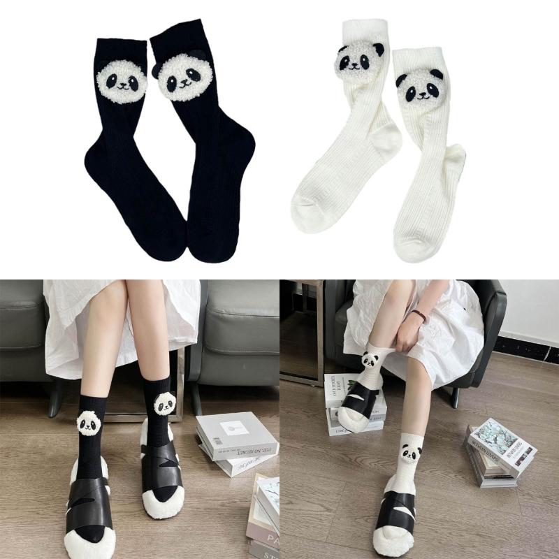 Cotton Booties Socks Cute 3D Panda Doll Crew Socks Cartoon Ankle Socks Casual Calf Socks Student Girls Middle Tube Socks
