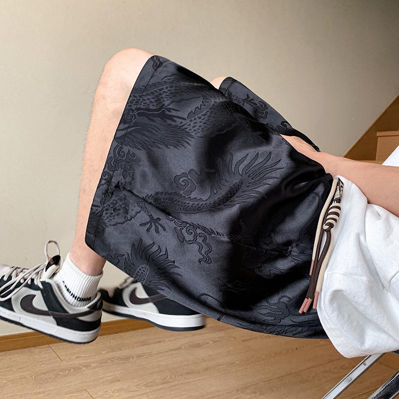 

Men s Trendy Quick-Dry Dragon Pattern Ice Silk Shorts 2XL чёрный