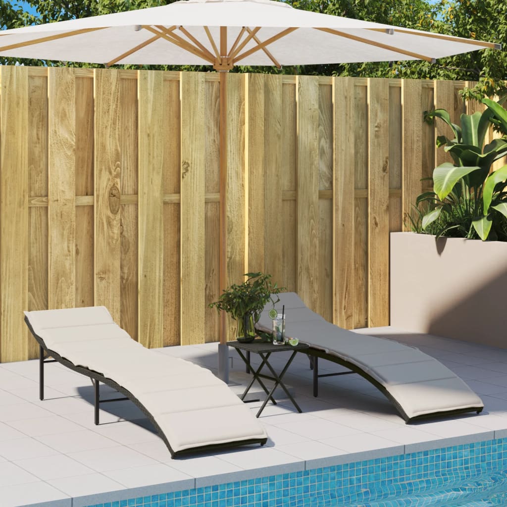 Sun Lounger with Cushion Black 55x199x50 Cm Poly Rattan