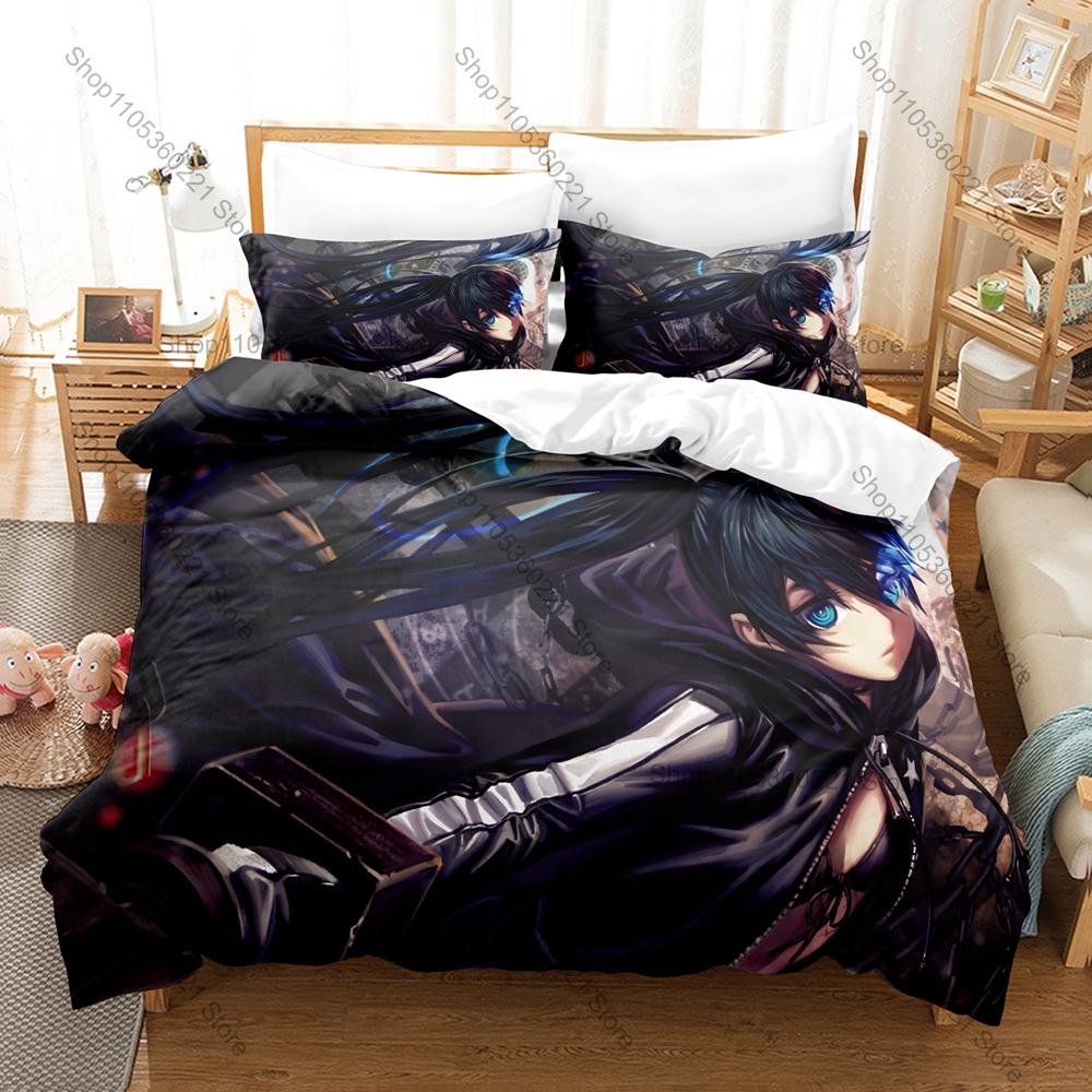 Cool Black Rock Shooter BRS Dark Star Cannon Battle Fantasy Anime Bedding Set Includes Duvet Cover 2 Pillowcases Blue Twin Tail