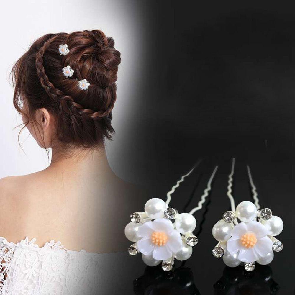 Metal Bridal Hairpin U-shaped Rhinestone Hair Clip Elegant Crystal Flower Hair Fork  Wedding