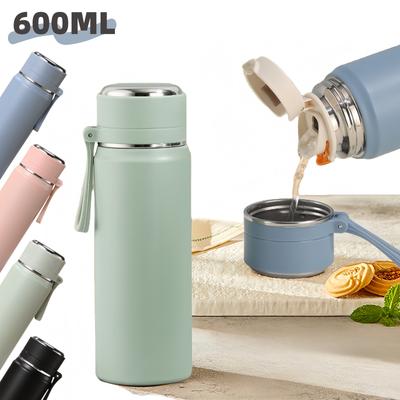 Bottiglia termica in acciaio inox da 600 ml, mantiene le bevande calde e fredde, ideale per caffè, tè e bevande calde. Bottiglia termica da viaggio a prova di perdite.