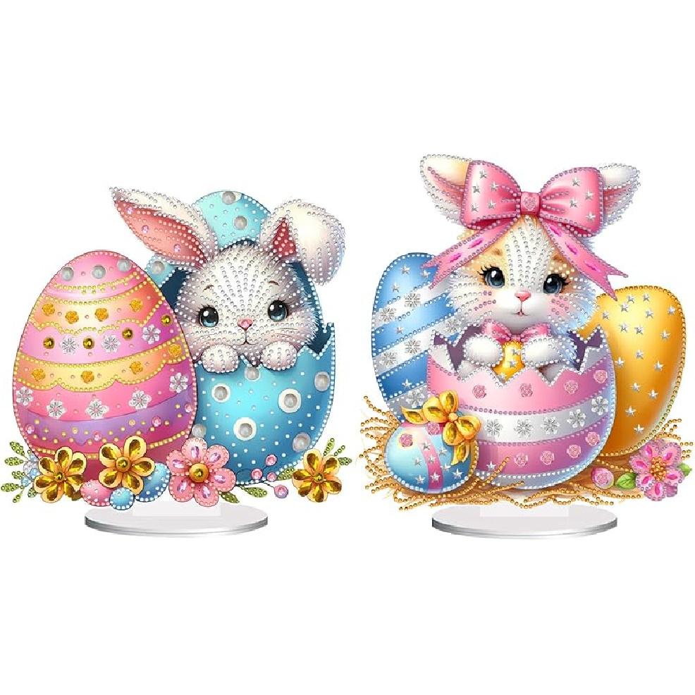 BAYUNOE DIY Diamond Art Painting Desktop Ornament Easter Handmade Double-Sided Pattern Diamond Art Decorated Tabletop Ornaments Single Sided Diamond