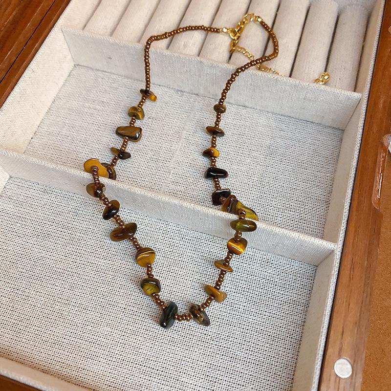 Han Luo 18K Gold-Plated Tiger Eye Necklace - Retro, High-End Clavicle Chain Accessory