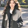 Simple Loose Korean Style Spring Autumn Coat Color Block Design Casual Versatile Outerwear