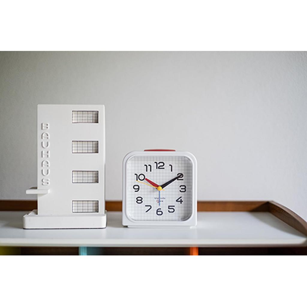 El Commune Table Clock Bauhaus GENE ALARM CLOCK Bayer Alarm SQ White DCL-005