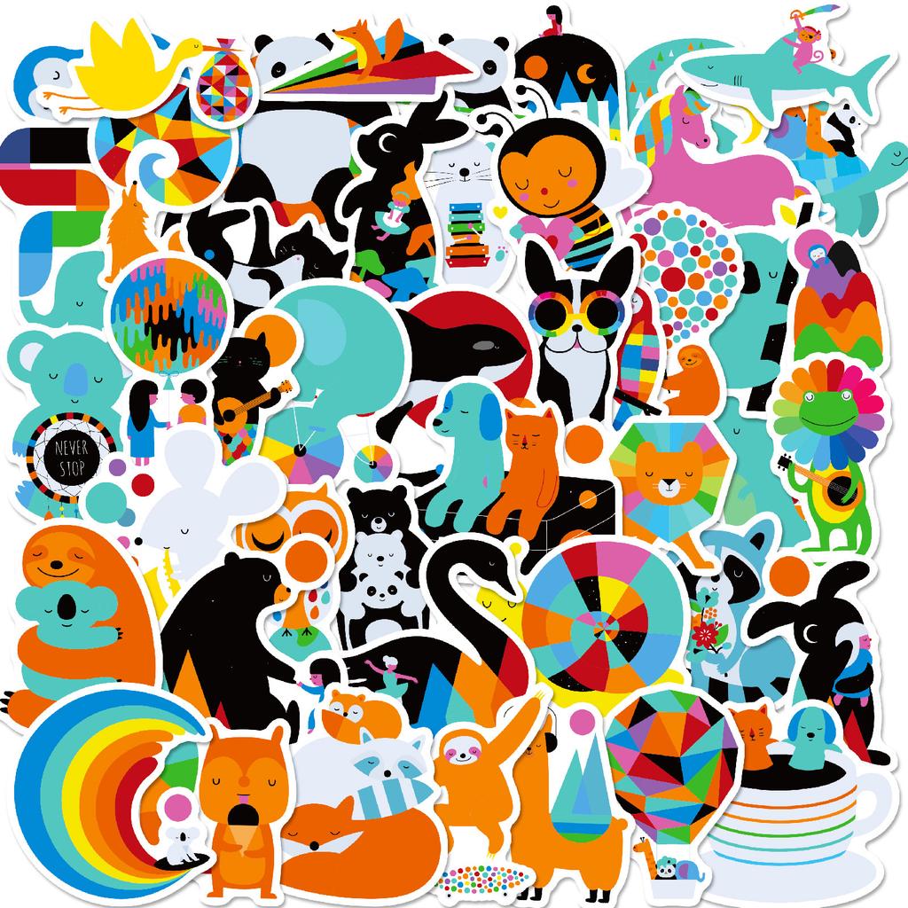 50PCS Colorful Animal Graffiti Stickers, Cute Cartoon Decals for Laptop, Luggage & Decoration