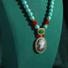 Vintage Türkis Halskette Für Frau Lange Perlenkette Ovales Cameo Kopf Anhänger Schmuck Geschenk Antik Boho Accessoires Böhmen