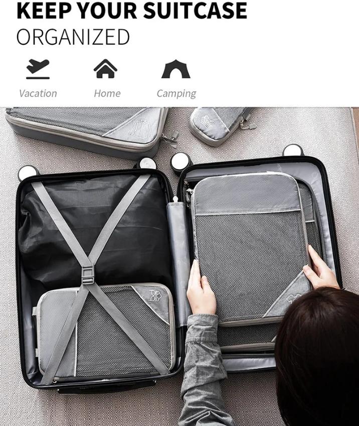 6PCS Mesh Visual Luggage Portable Packing Cubes Lightweight Suitcase Bag Compressed Travel Storage Organizer Set with Shoe Bag