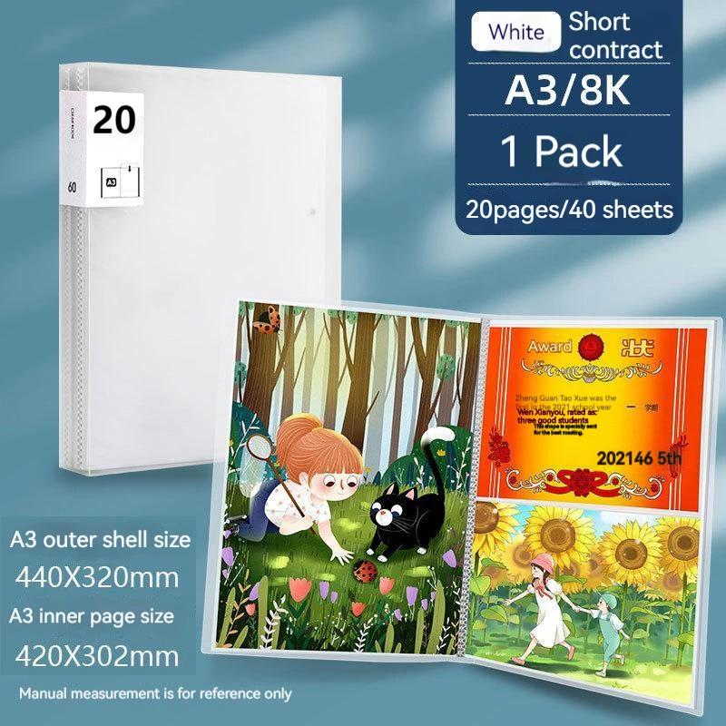 A3 Dossier Displayboek 20-80 pagina's Schilderen Kunst Collectie 8k Album Transparant Informatie Kinderbeloning Poster Opberging