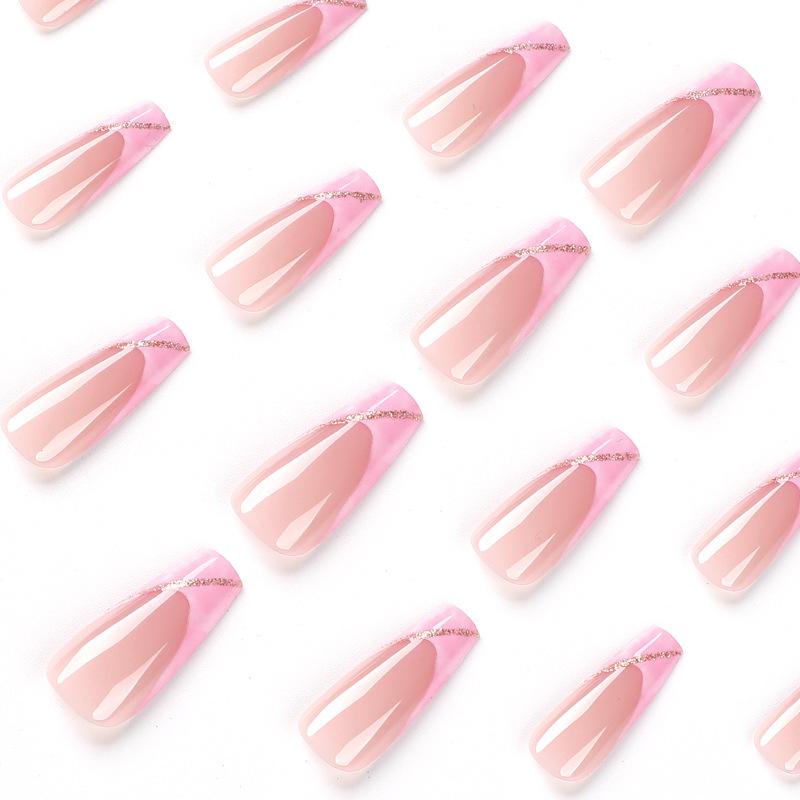 24 Teile/satz Schnelle Nägel Lange Ballett Rosa Verschmiert Französisch Falsche Nials Aufkleber Tragbare Wasserdichte Maniküre Fertigen Nägel