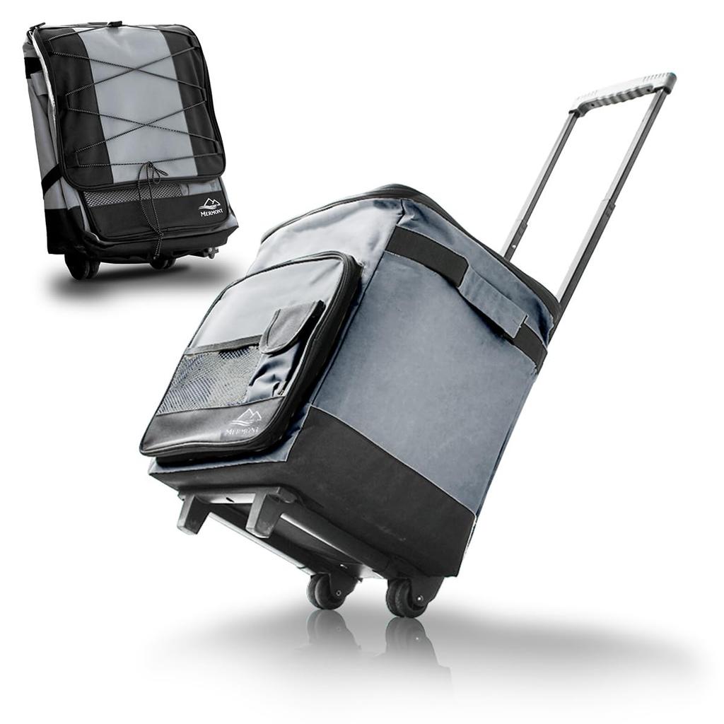 MERMONT Cooler Box with Folding Shopping Wheel Insulated Large with Casters Casters, Cart, Lightweight, Stylish, Cooler, Bag, Capacity, 40L, Compact,