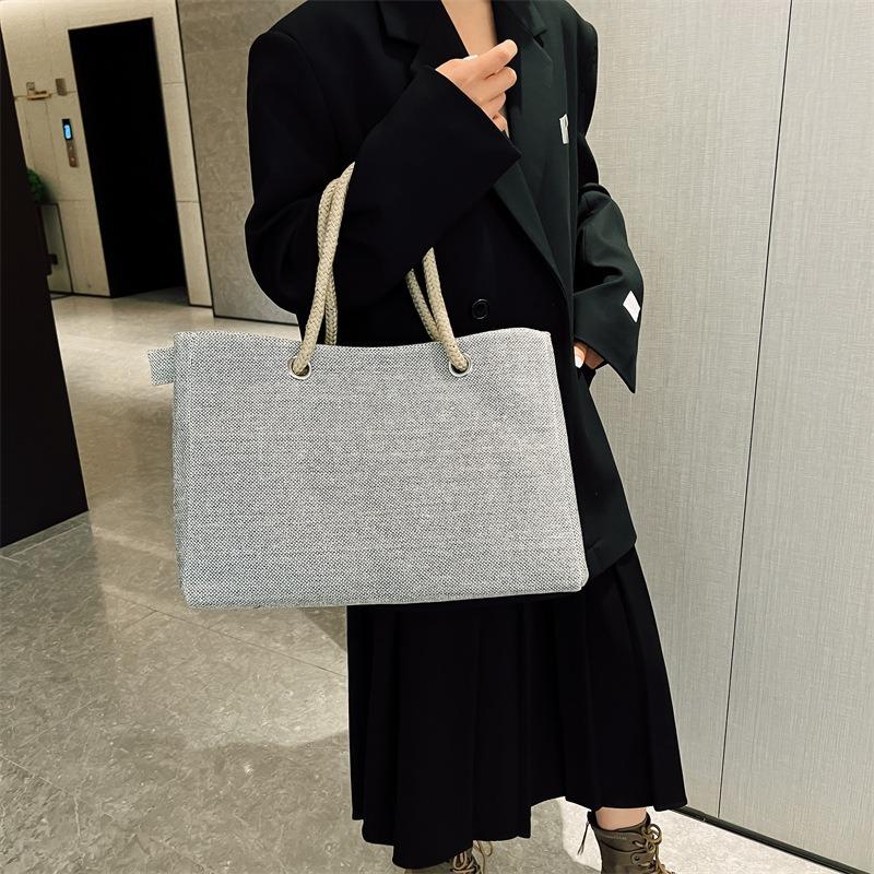Hot-selling Women's Bags New Linen Shoulder Bags Large Capacity Solid Color Fashion Casual Portable Tote Bags