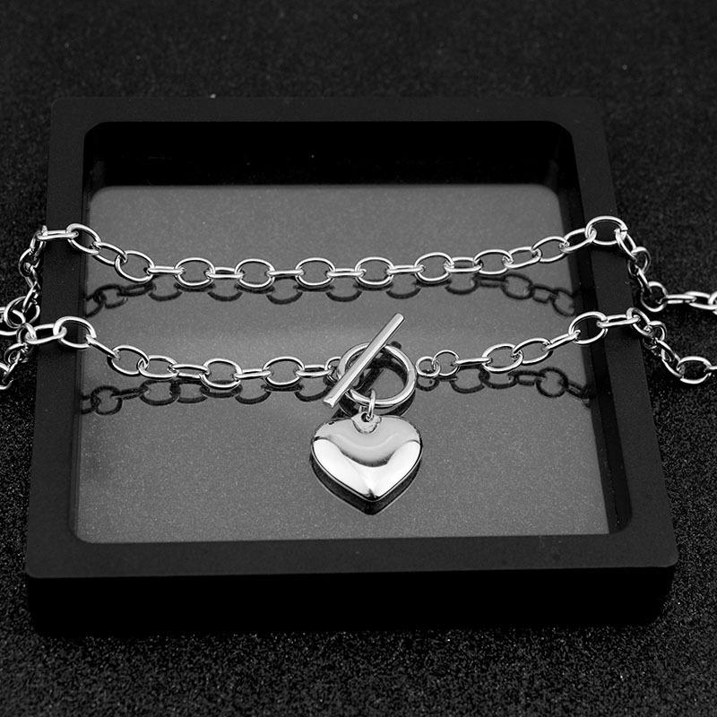 Women Stainless Steel Love Heart Ot Buckle Original Clavicle Chain Necklace