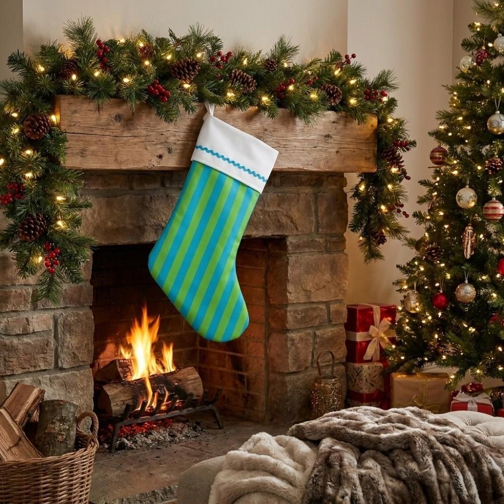 Color-Block Design Hanging Gift Bag Striped Xmas Candy Bag Festive Stocking Indoor Decoration