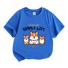 Kids Boys Girls 100% Cotton Crew Neck Short Sleeve T-Shirt, Cute Three Smiling Corgi Dogs Simple Life Print Casual Breathable Tee for Daily Summer Wea