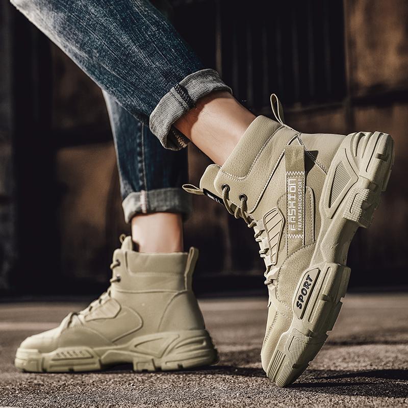 Fashion Men's Elegant Work Boots Outdoor Trendy Men's Leather Boots Casual High Top Lace Up Safety Shoes Men's Desert Boots