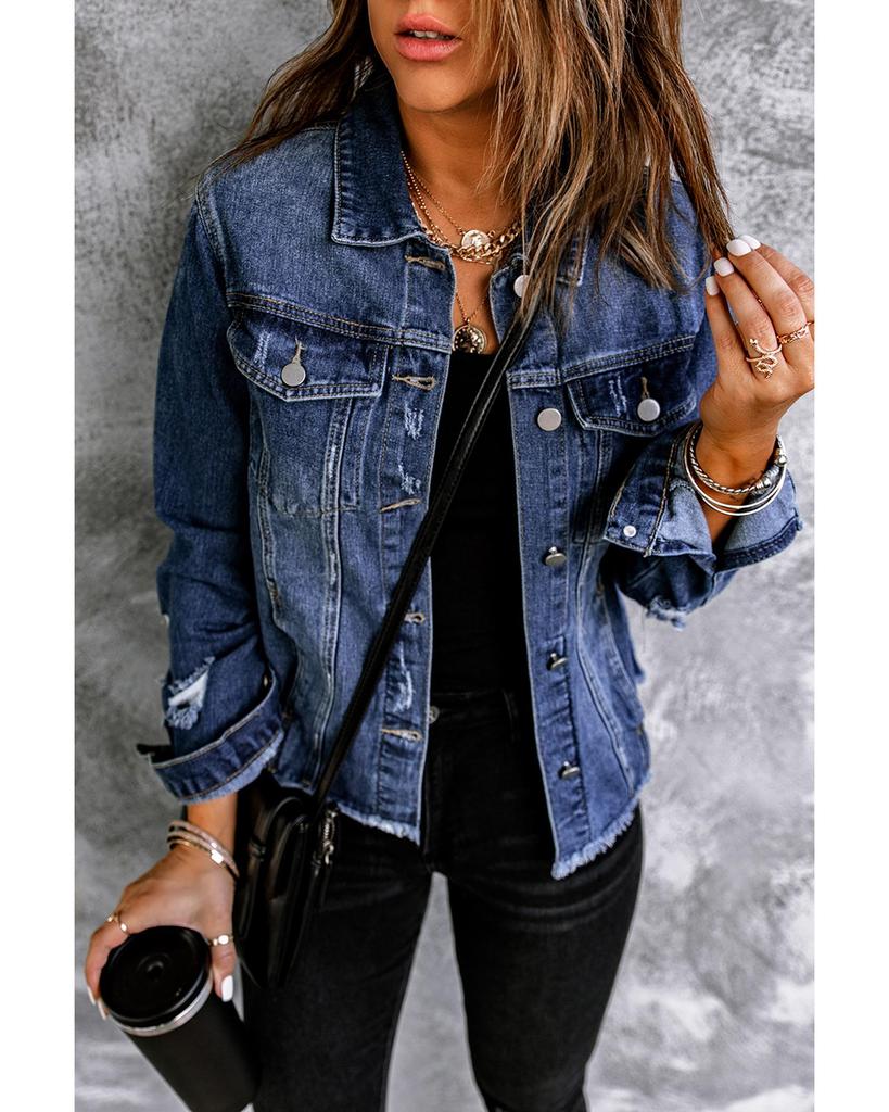 Azura Exchange Distressed Buttons Denim Jacket