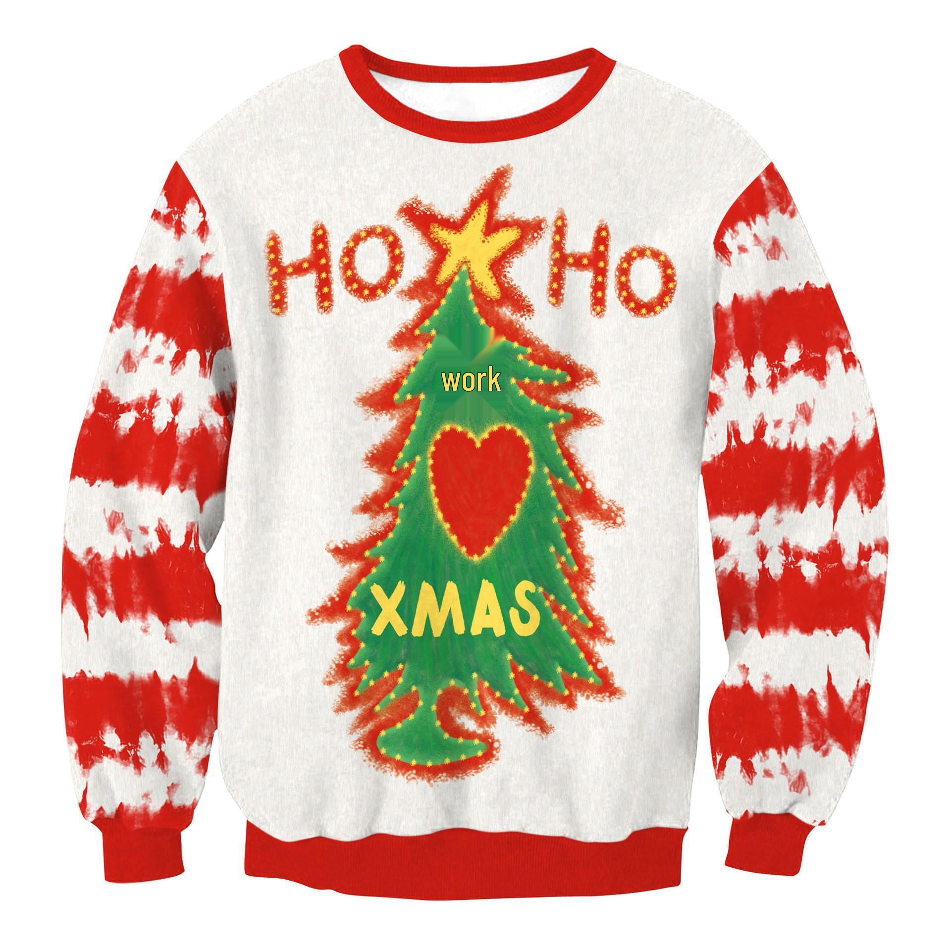 2025 Festive Christmas Tree Stripes Digital Print Couple Hoodie S